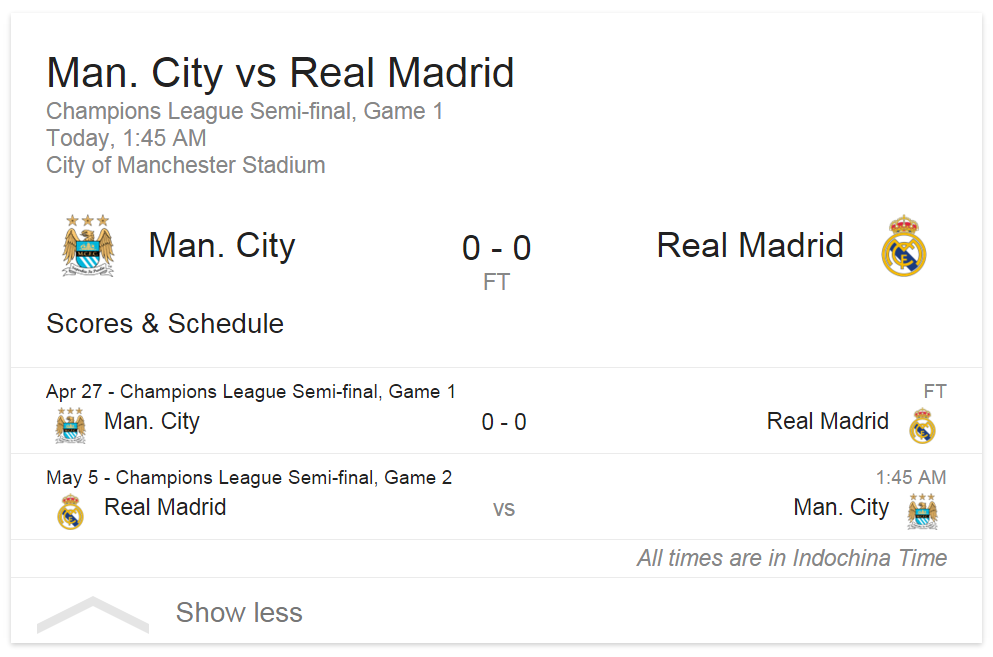 Man City Vs Real Madrid Schedule 