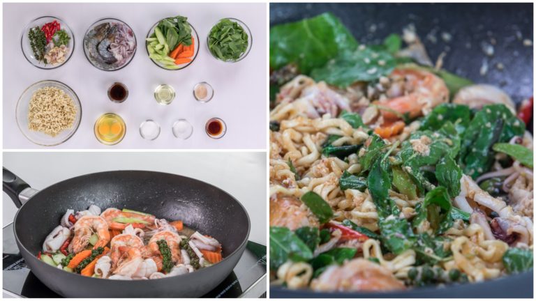 នៅផ្ទះធ្លាប់តែឆាមីធម្មតា ថ្ងៃនេះធ្វើអោយពិសេសឆាមីគ្រឿងសមុទ្រម្ដងមើល៎??